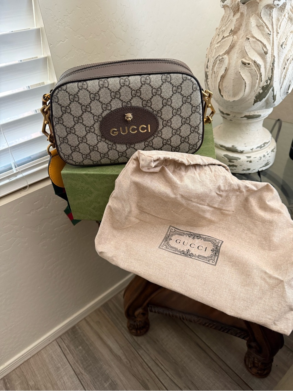 Gucci Beige/Brown Pouch Neo Vintage GG with Gold Hardware